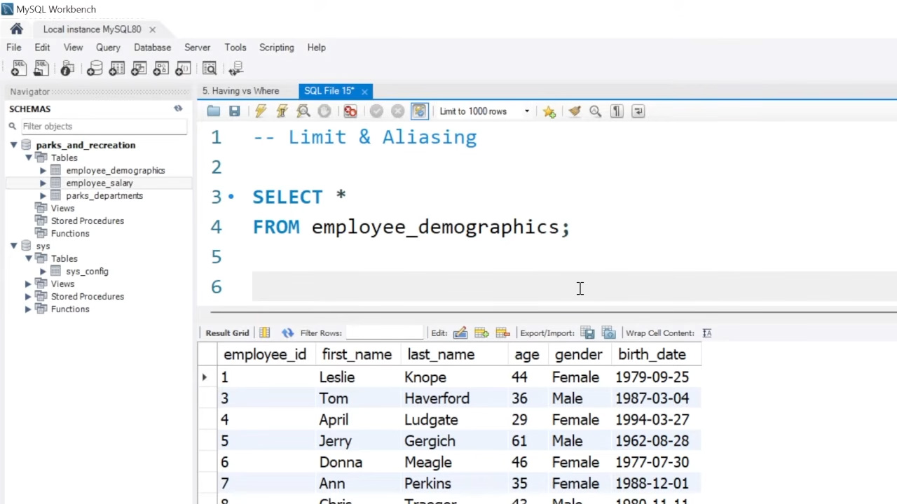 MySQL limit and aliasing tutorial for beginner queries