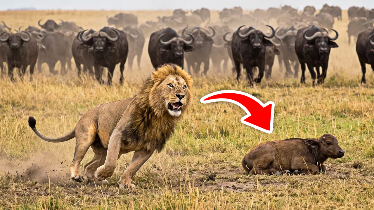 Lions attack a baby buffalo… then the herd returns for revenge