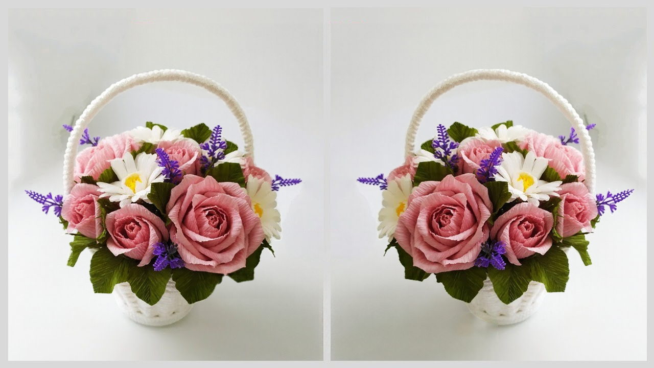 DIY beautiful flower basket with a handmade candy bouquet