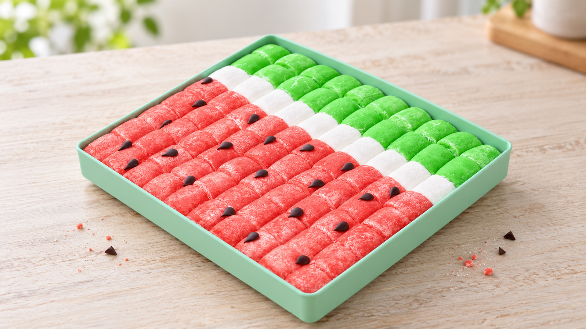 Watermelon dessert tray with chocolate topping