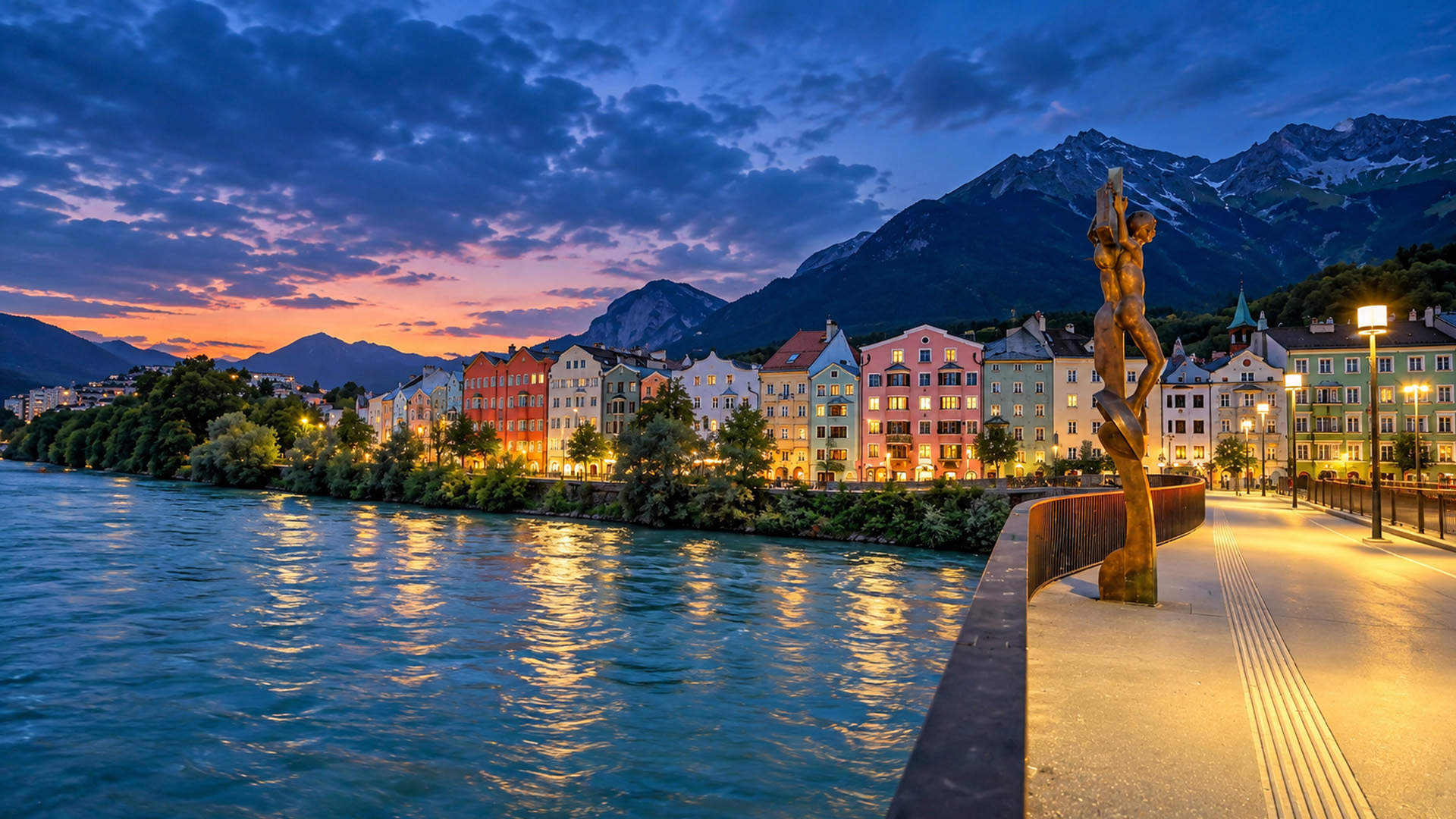 Innsbruck Austria between mountains, river, and old town streets