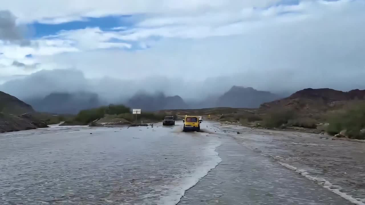 Flash flooding submerges State Route 159 in Las Vegas, USA