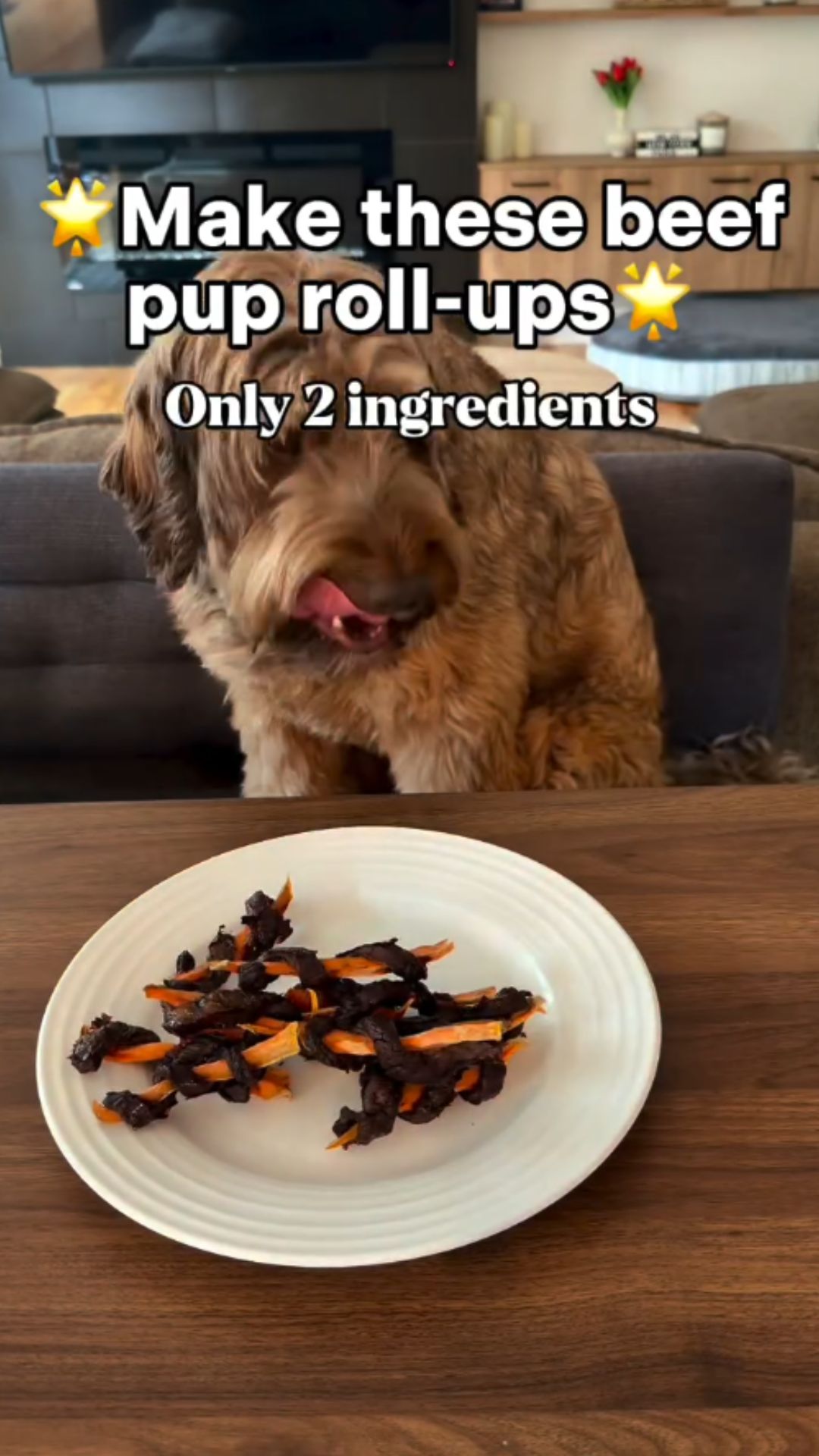 Homemade beef and sweet potato chews for dogs