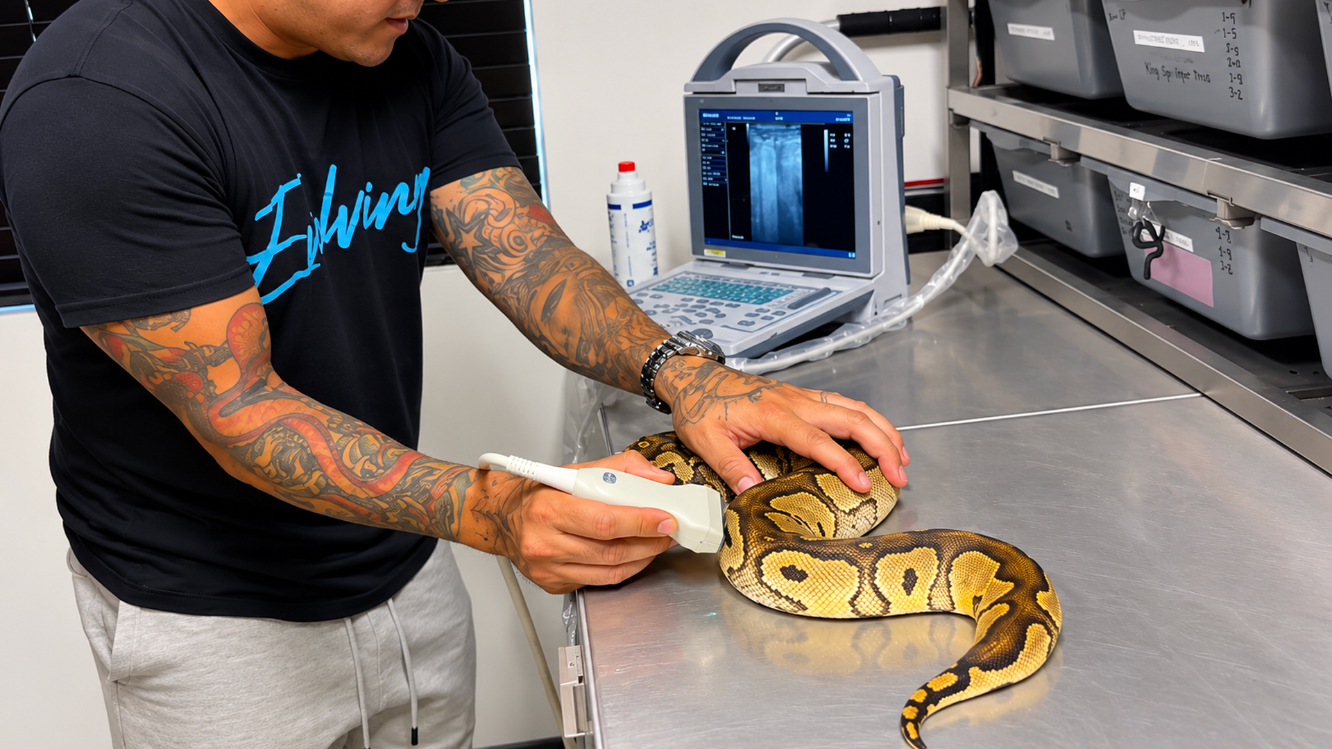 Ultrasound reveals developing eggs inside ball python