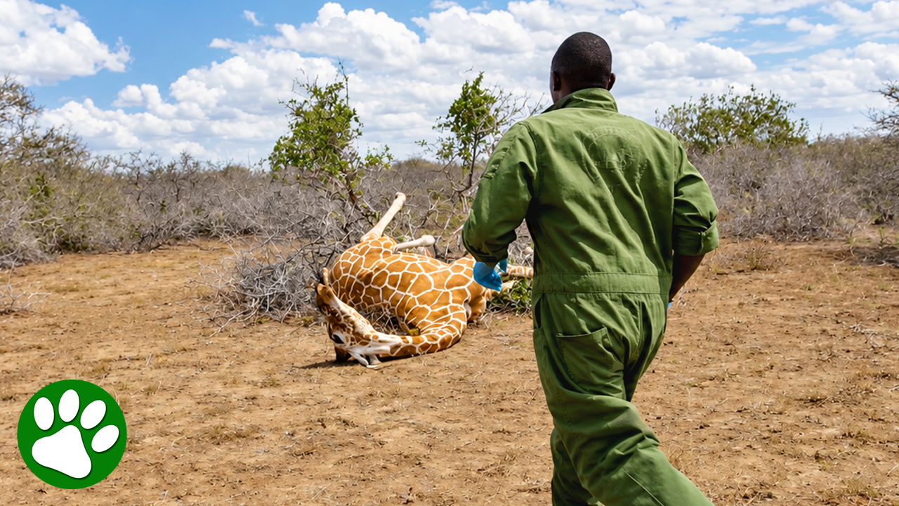 Rescuers race to save giraffe in danger