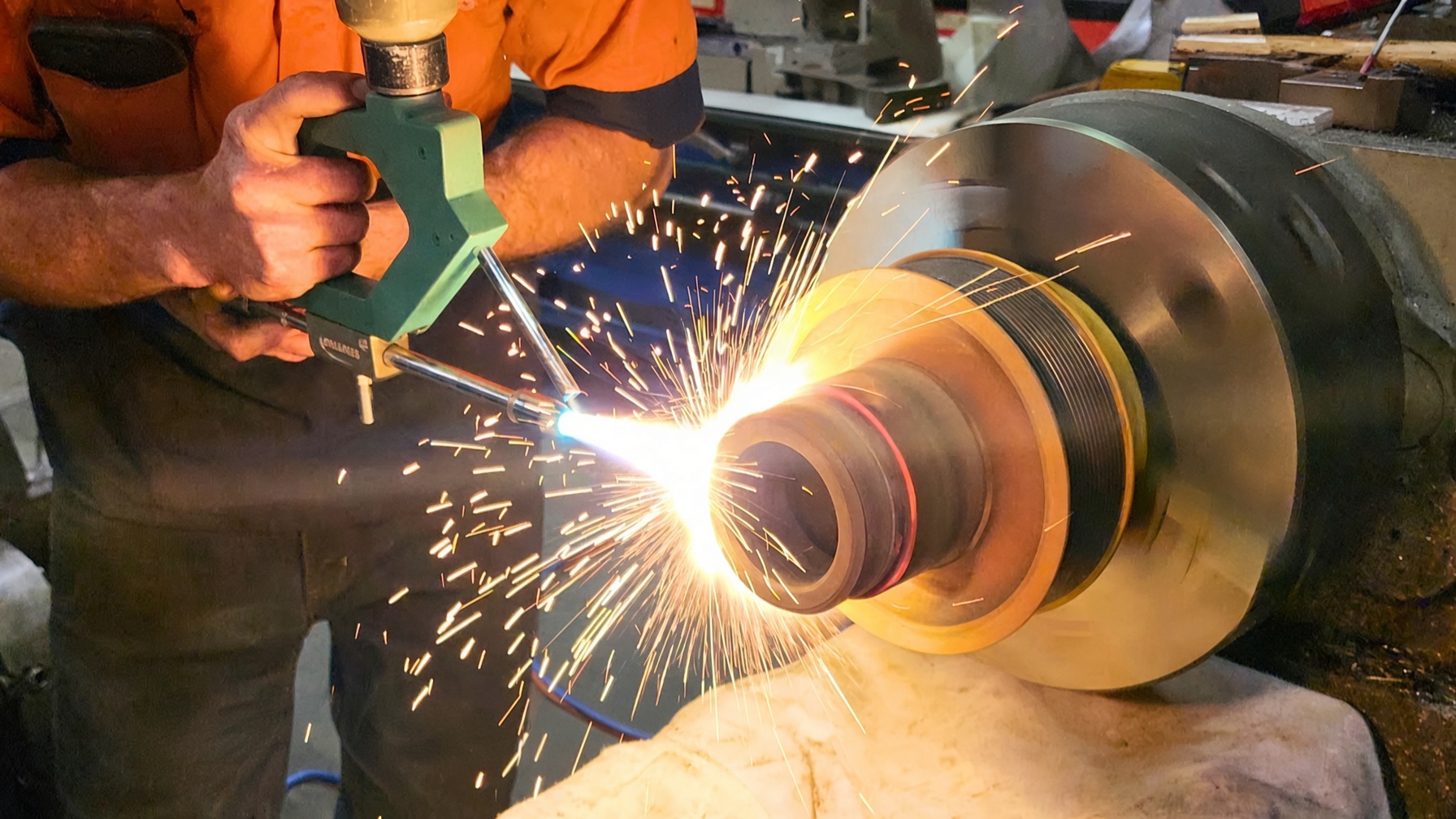 Metal spray repair CAT engine crank pulley