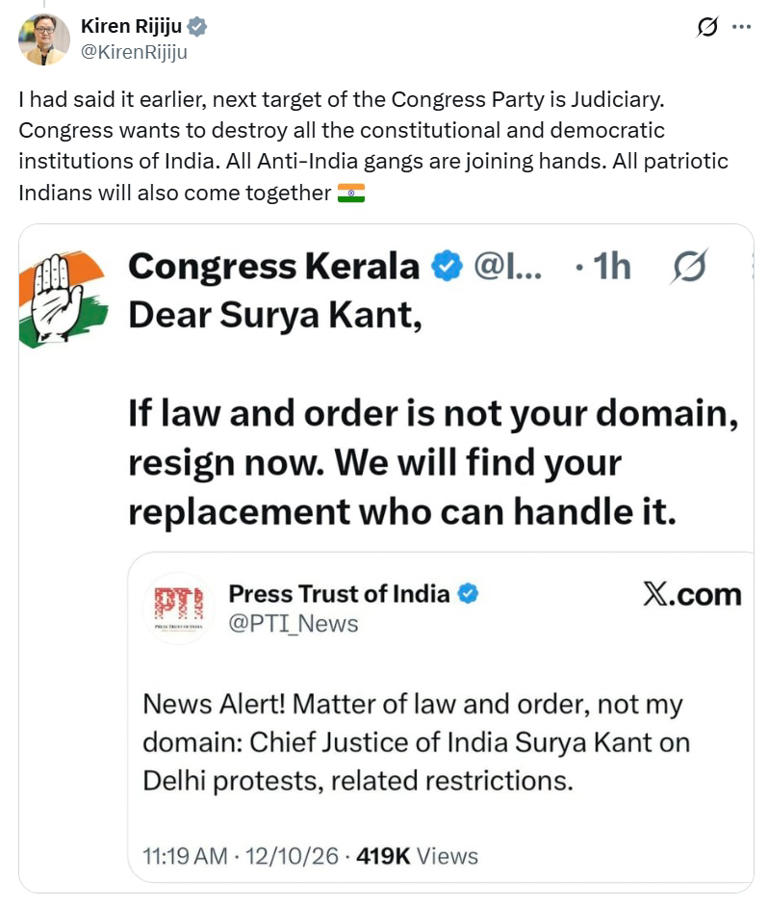 Resign if law and order not your domain, Cong tells CJI, deletes post ...