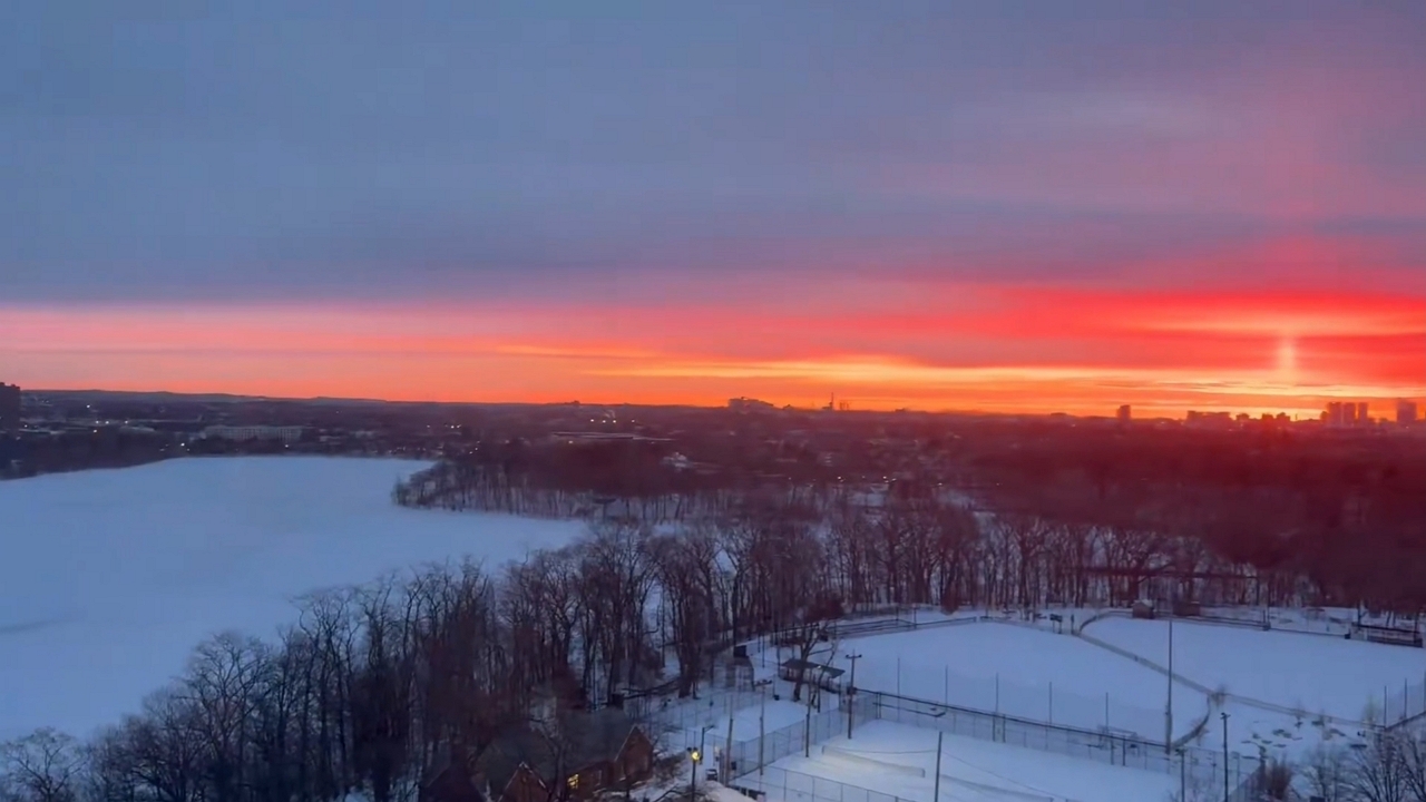 Boston skyline bathed in the beauty of a stunning sunrise