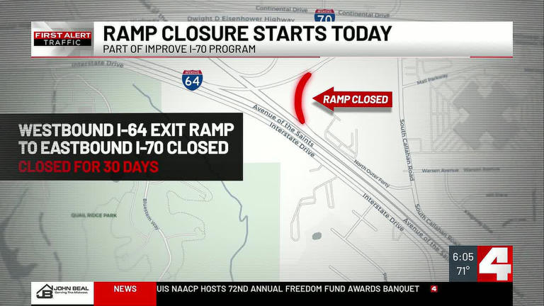 Westbound I-64 ramp to I-70 eastbound closing for a month