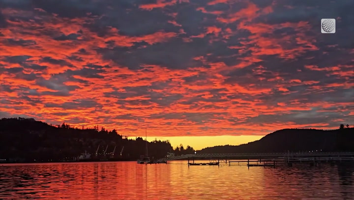 Fiery red sunset over Port Moody, BC