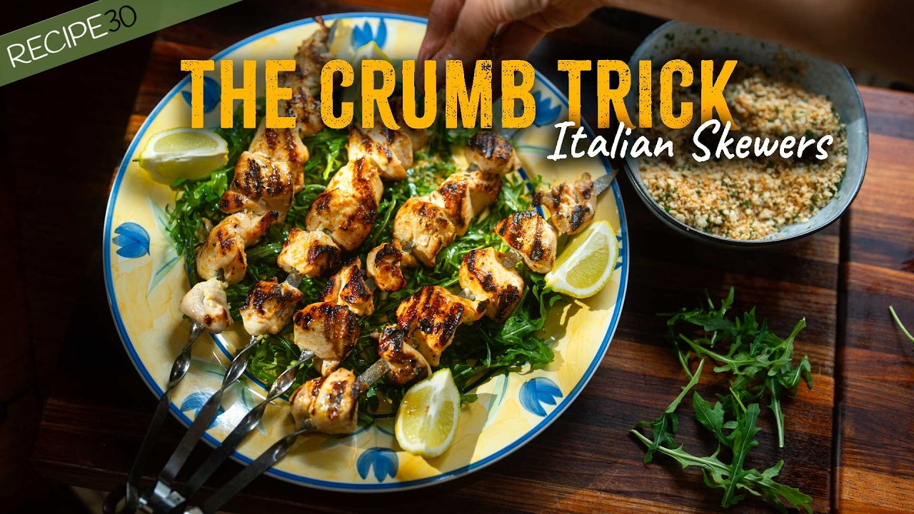 Crispy lemon garlic chicken skewers better than any restaurant