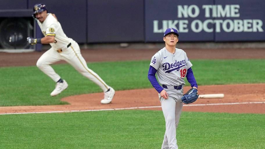 Dodgers' Yoshinobu Yamamoto chased by Brewers in 3rd inning of Game 2 ...