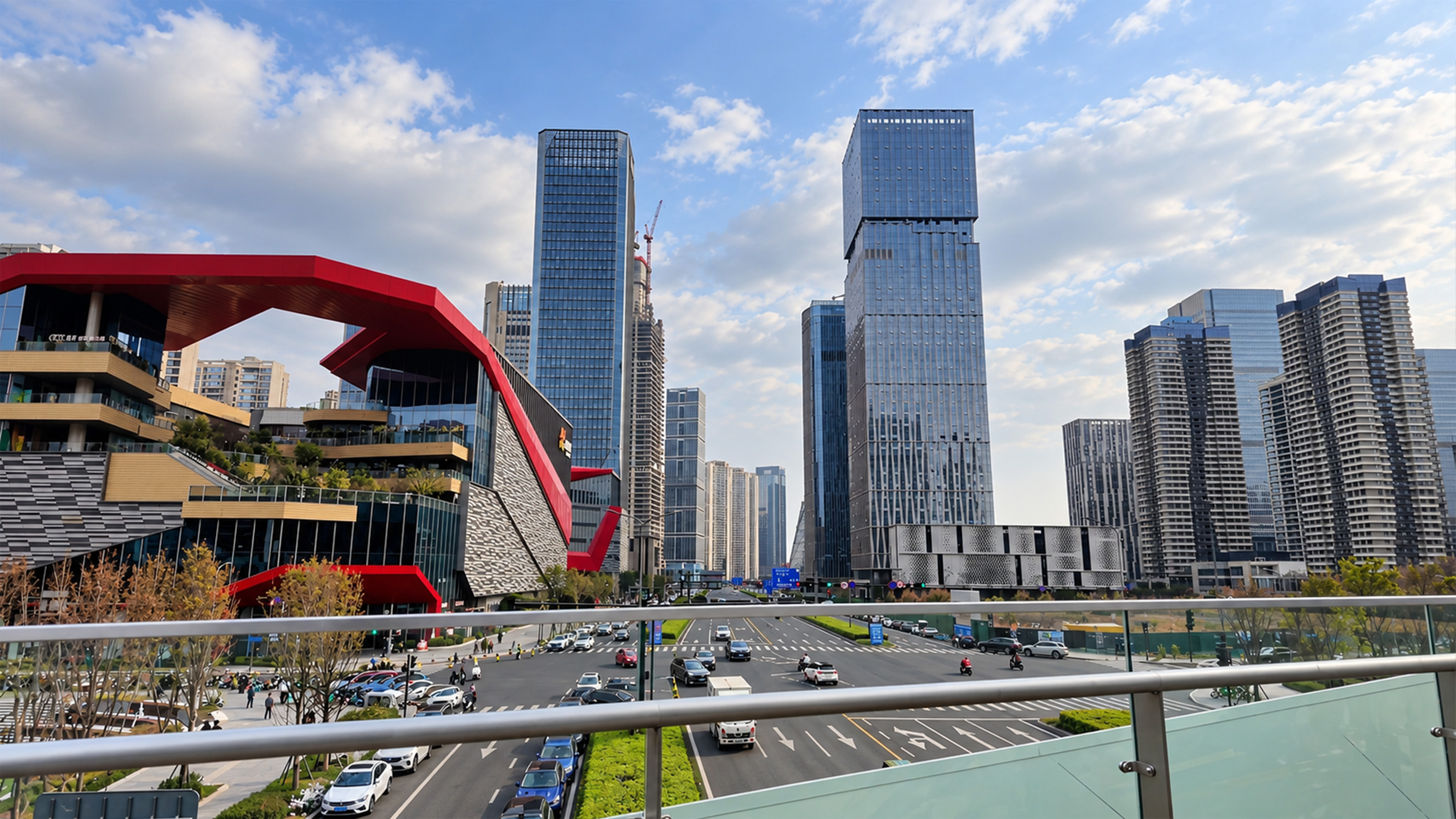 China’s modern towers rise above this massive city boulevard