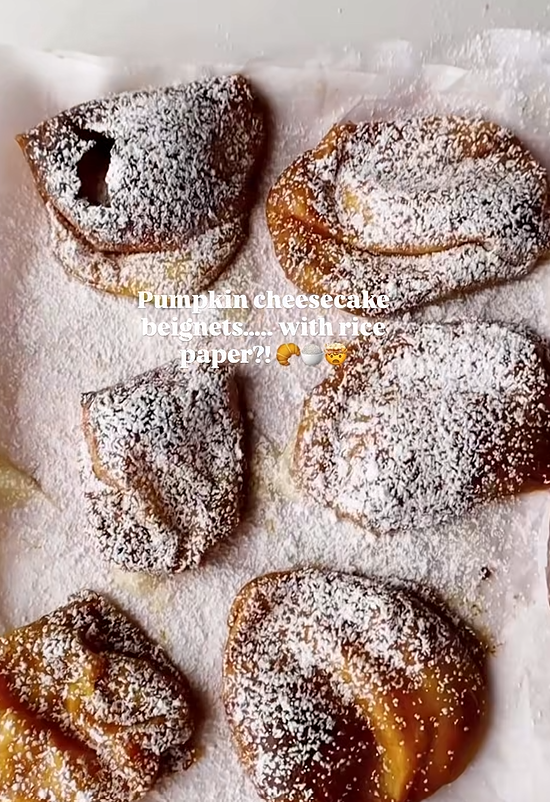 Gluten free pumpkin cheesecake beignets with rice paper