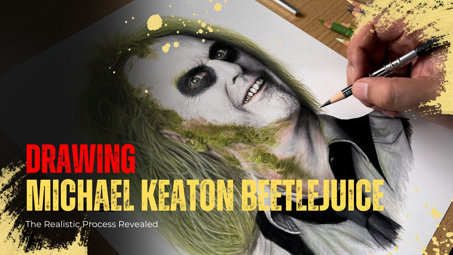 The realistic Michael Keaton Beetlejuice drawing process revealed