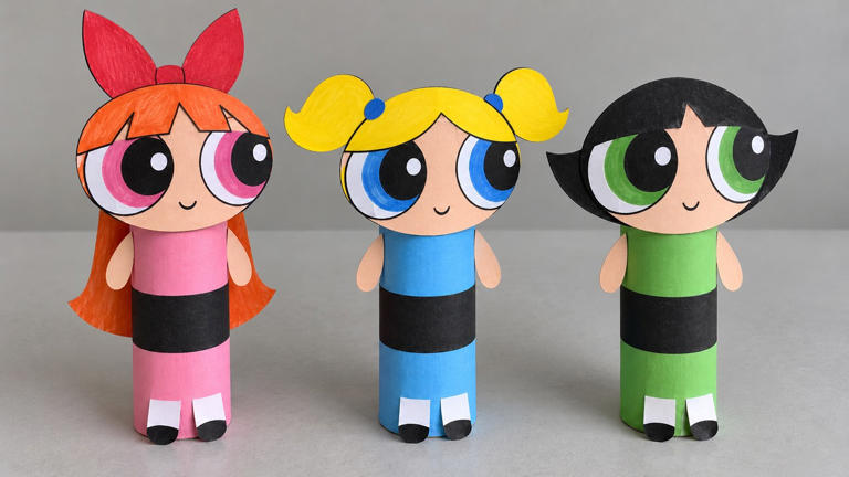 Turn cardboard tubes into the Powerpuff Girls