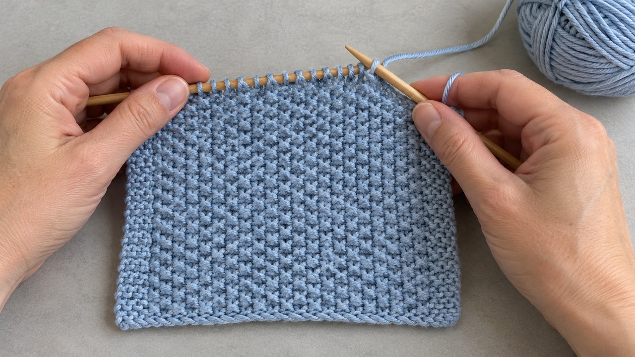 Knit a textured cotton dishcloth with a simple two row repeat