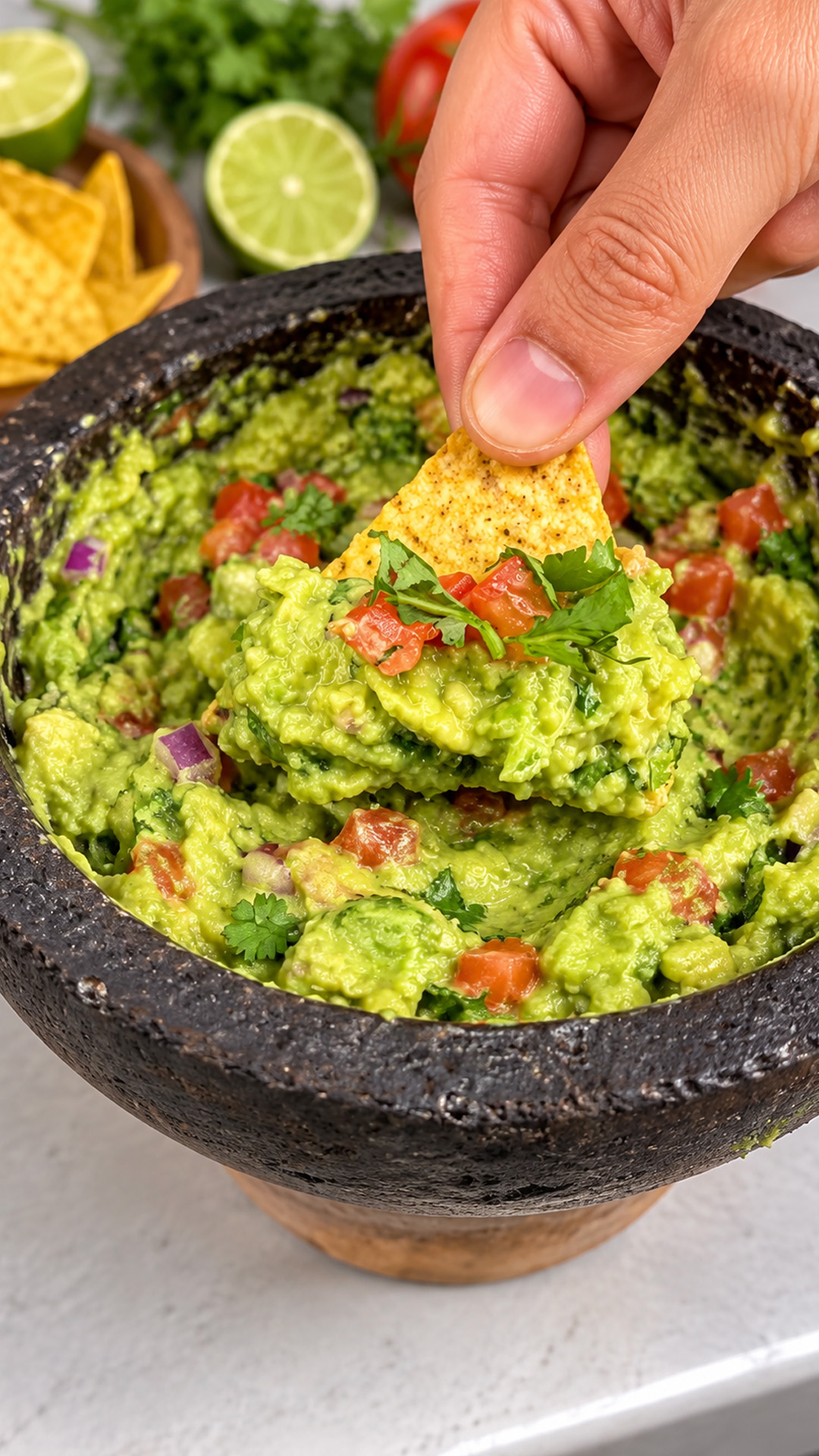 Fresh avocado guacamole with lime and cilantro