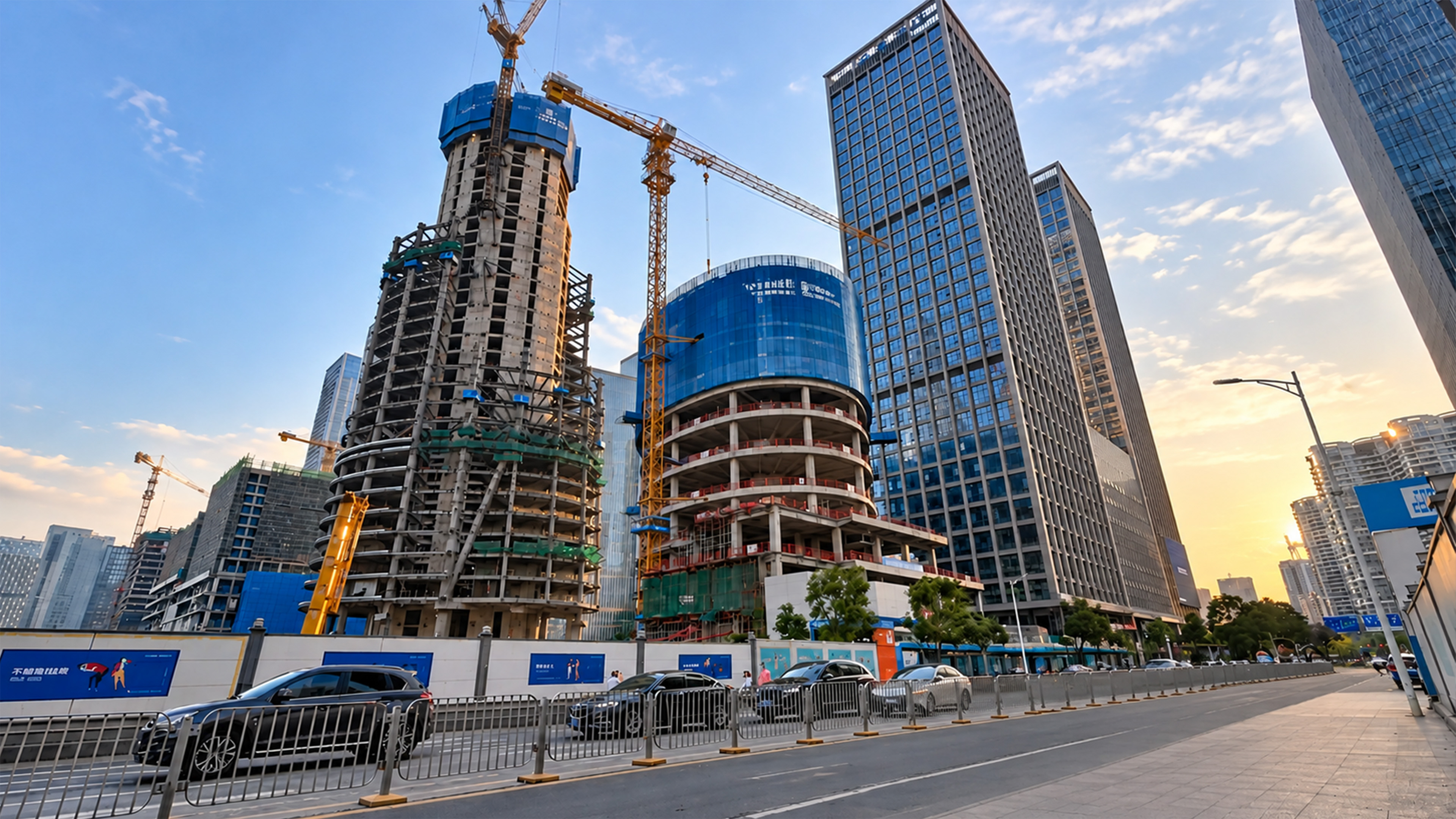 New towers rise beside a modern business district in China