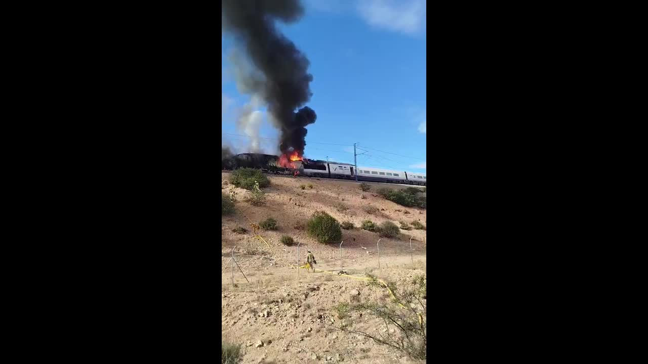 Fire breaks out on a Renfe AVE high-speed train near Ricla, Zaragoza, Spain