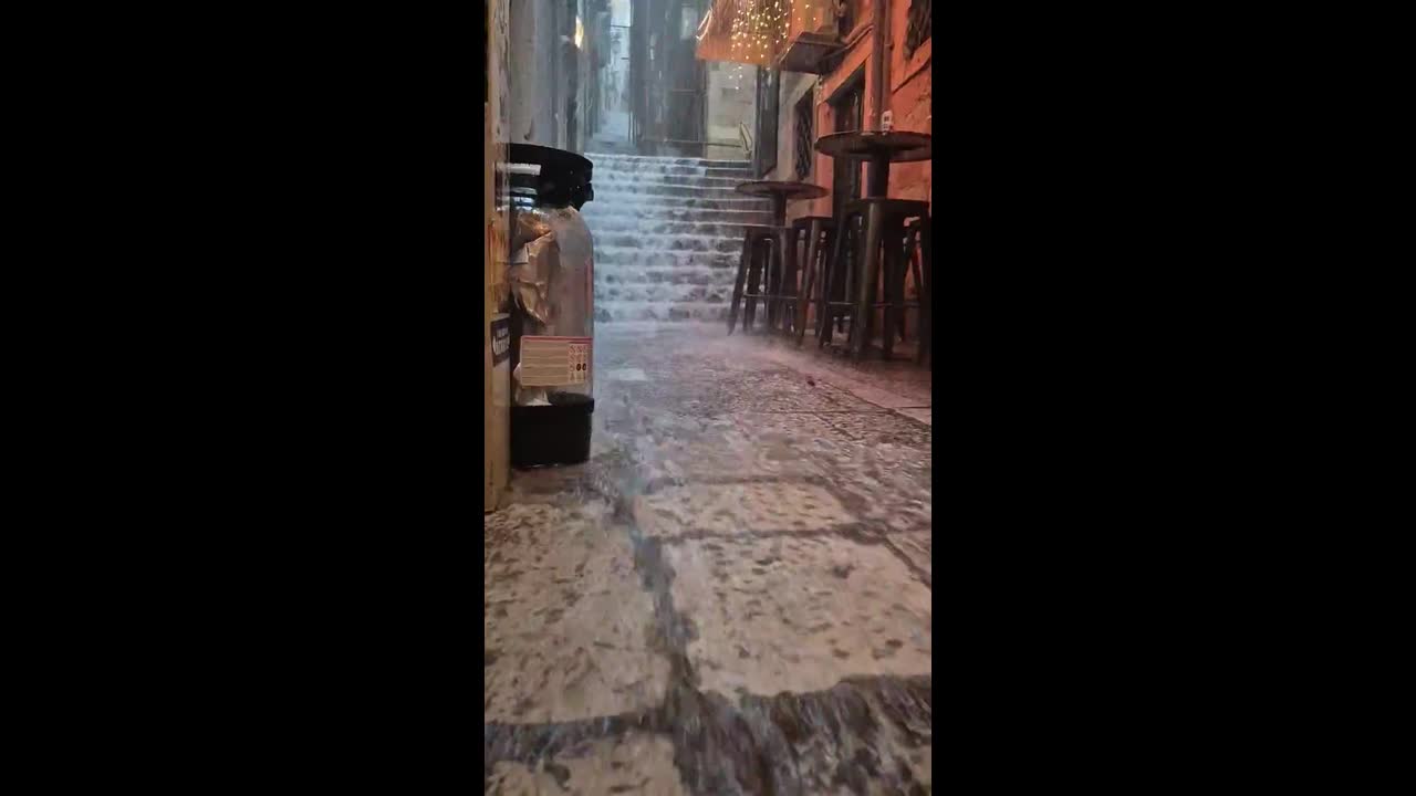 Heavy rain floods historic stone streets and stairways in Dubrovnik ...