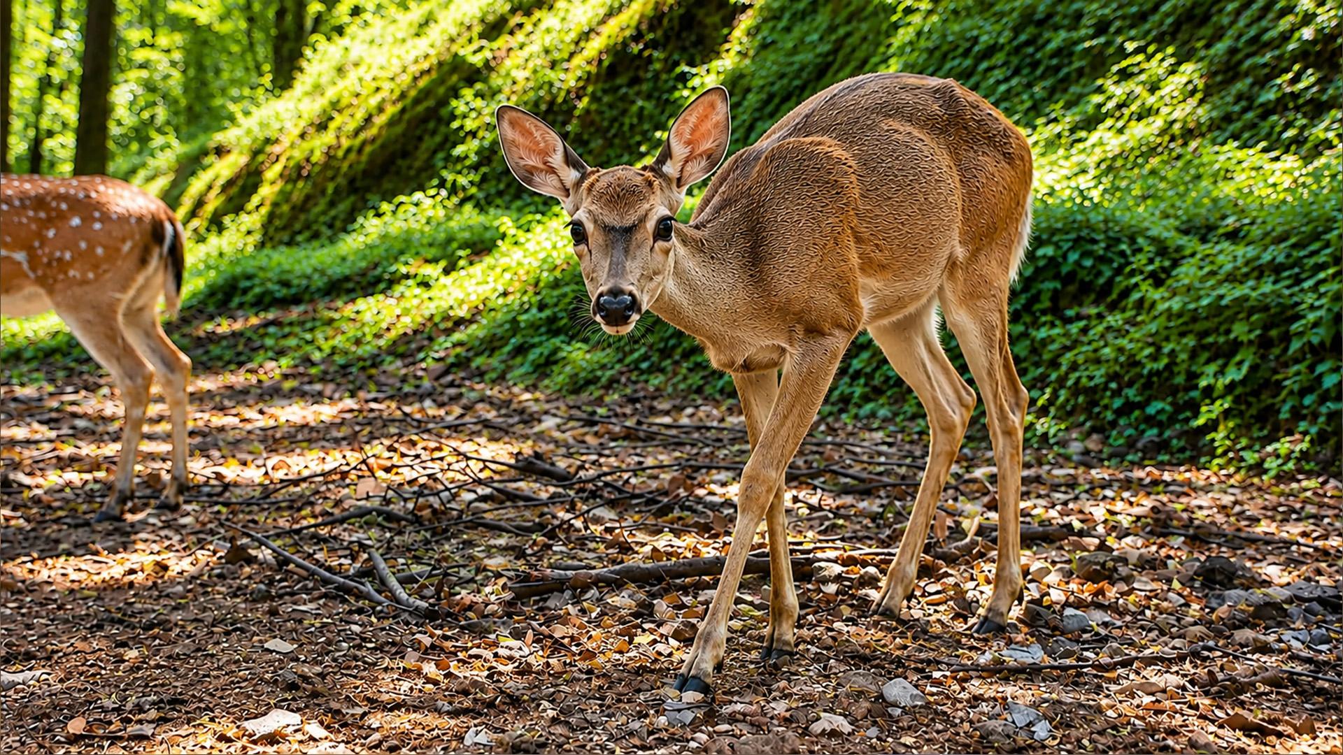The clearing looked empty until two deer walked into view