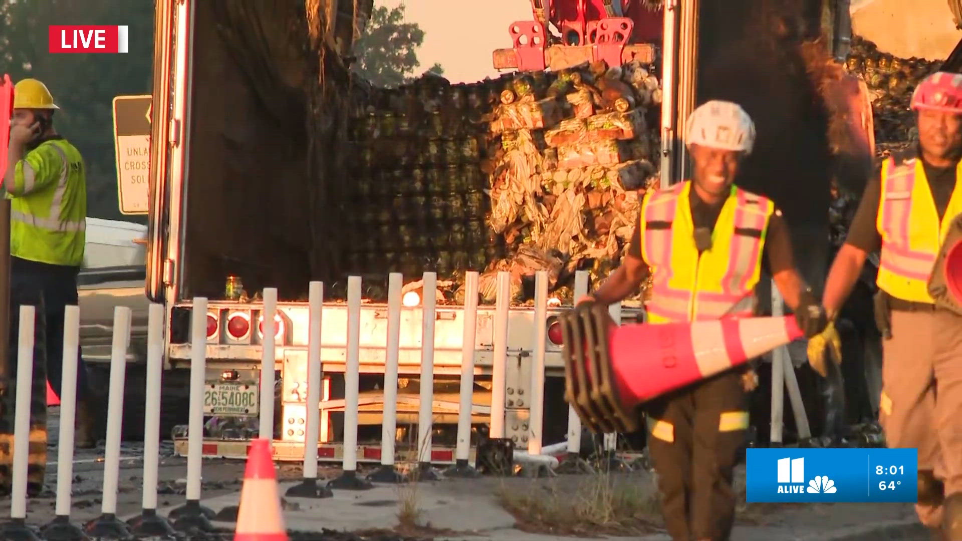 Semi-truck carrying pickles catches fire in DeKalb County