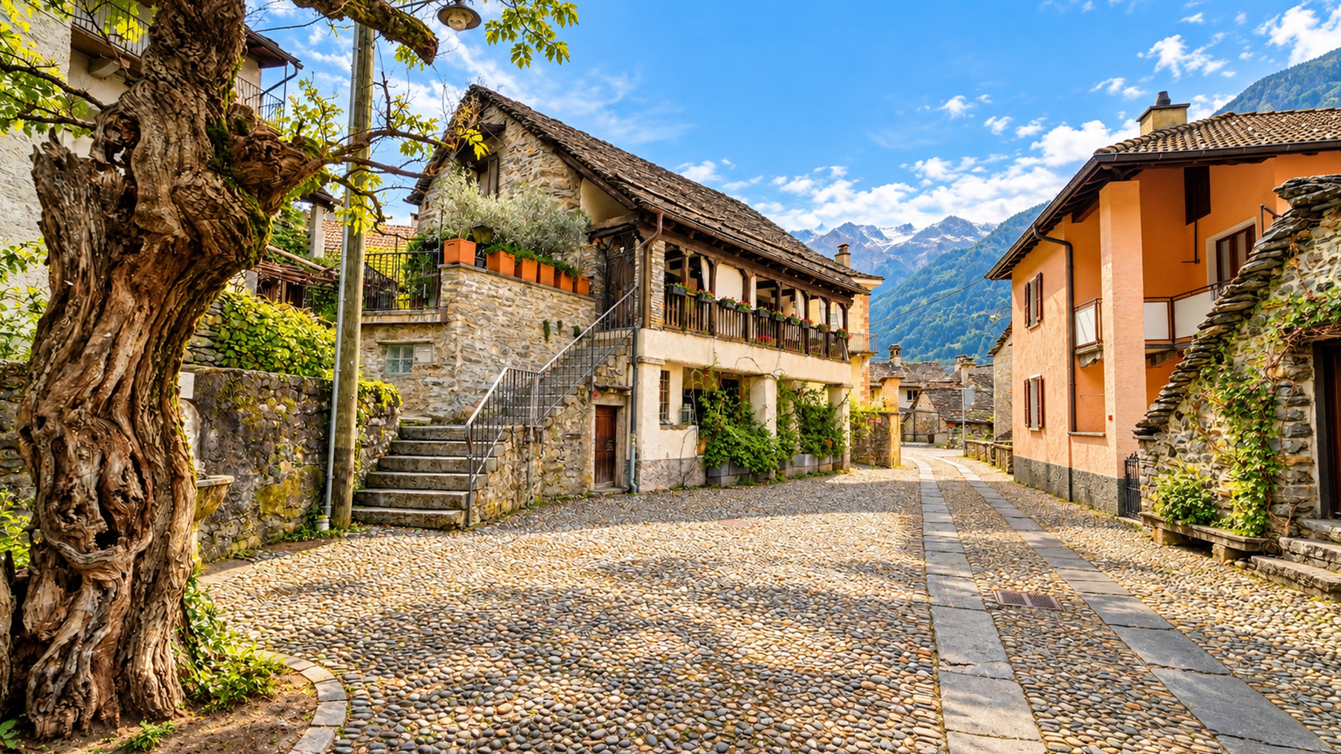 Aurigeno Switzerland scenic stone village in Ticino (4K)
