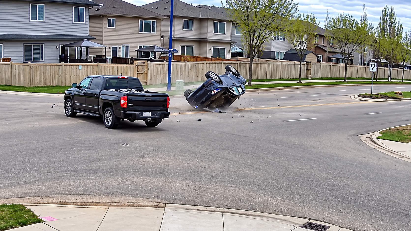 Inattentive driving at the intersection - then the car is left rolled over