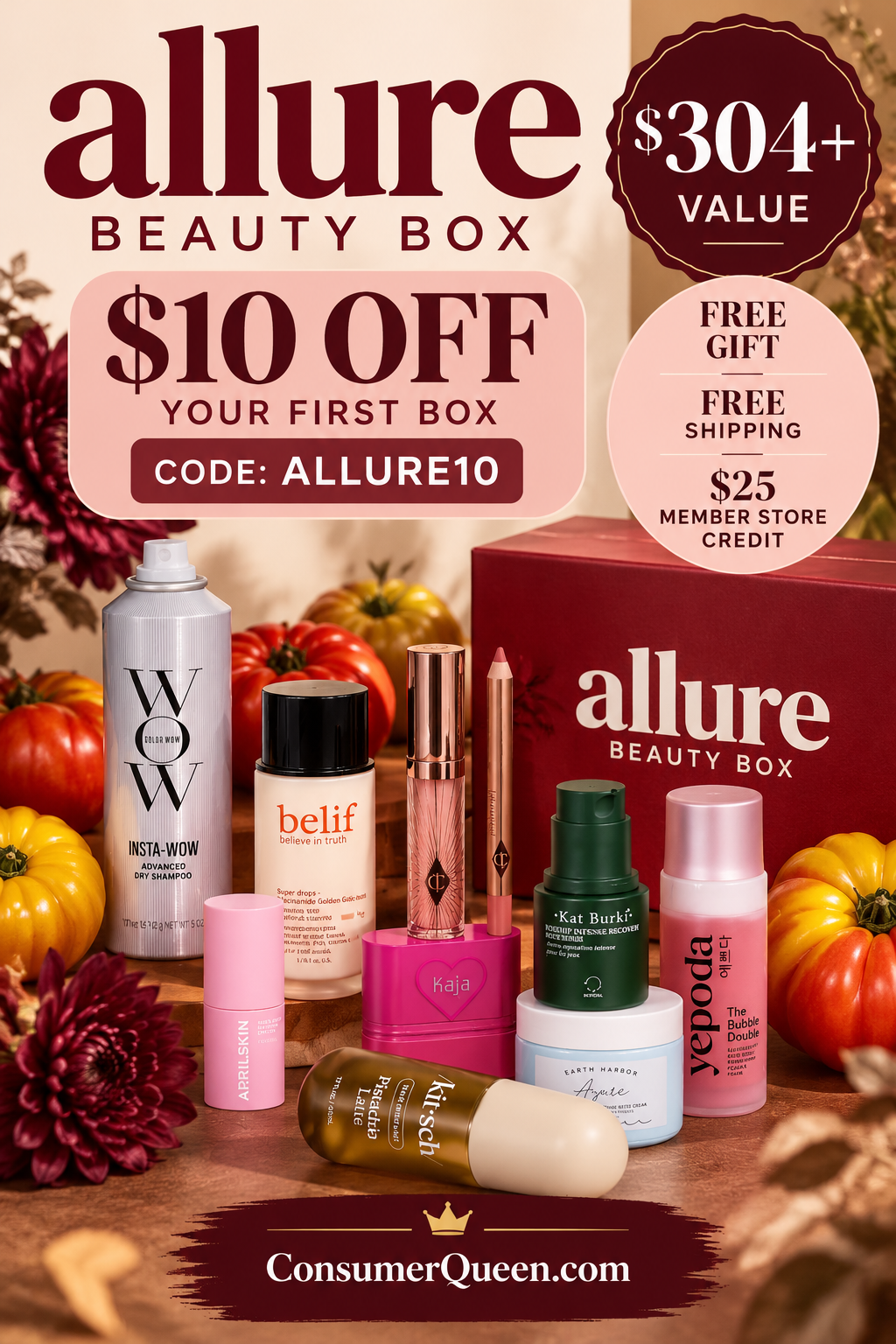 October Allure Beauty Box: $304+ value and $10 off