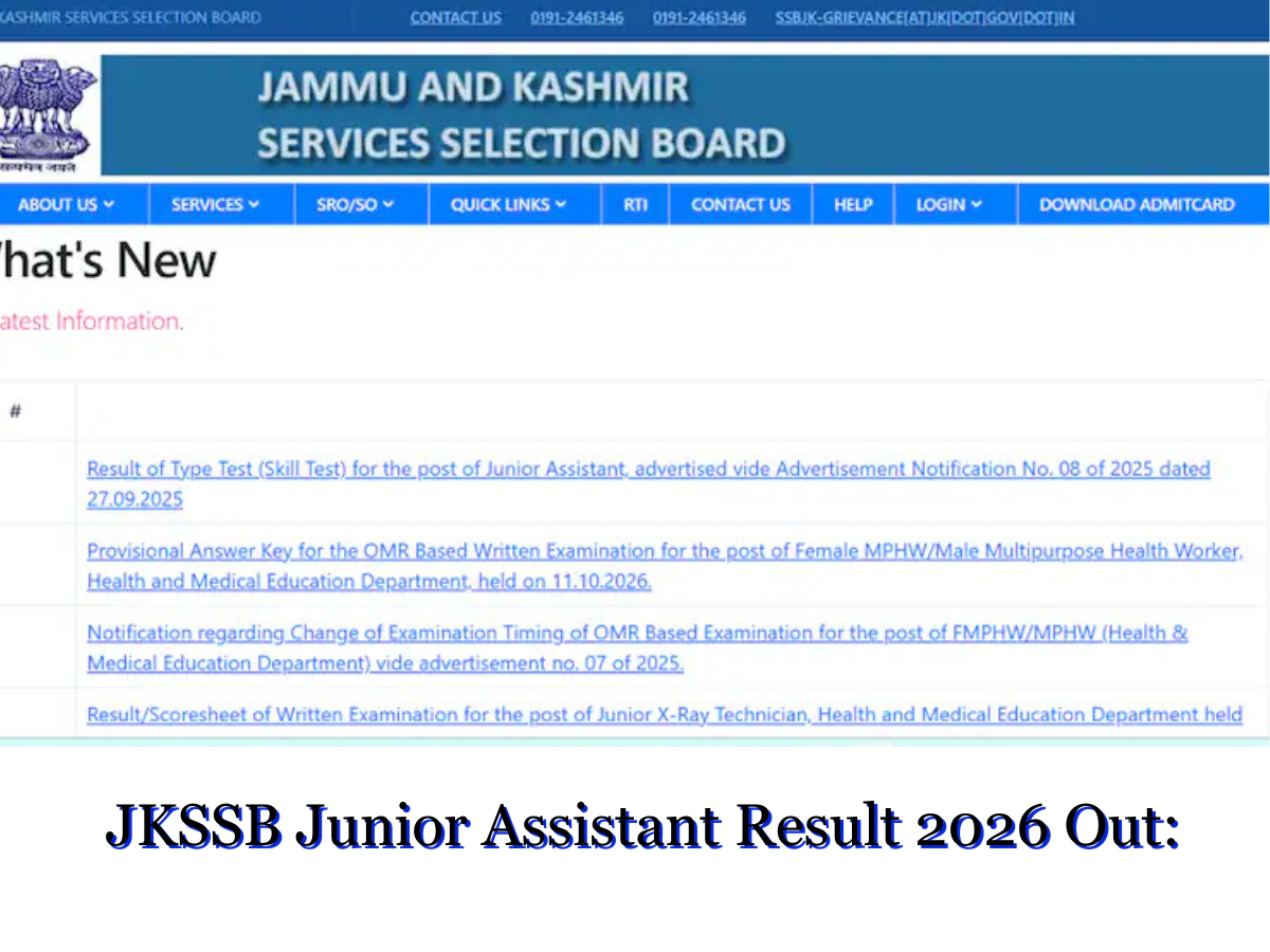JKSSB junior assistant result 2026 out @jkssb.nic.in: Check download ...