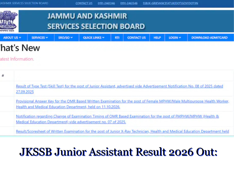 JKSSB junior assistant result 2026 out @jkssb.nic.in: Check download ...