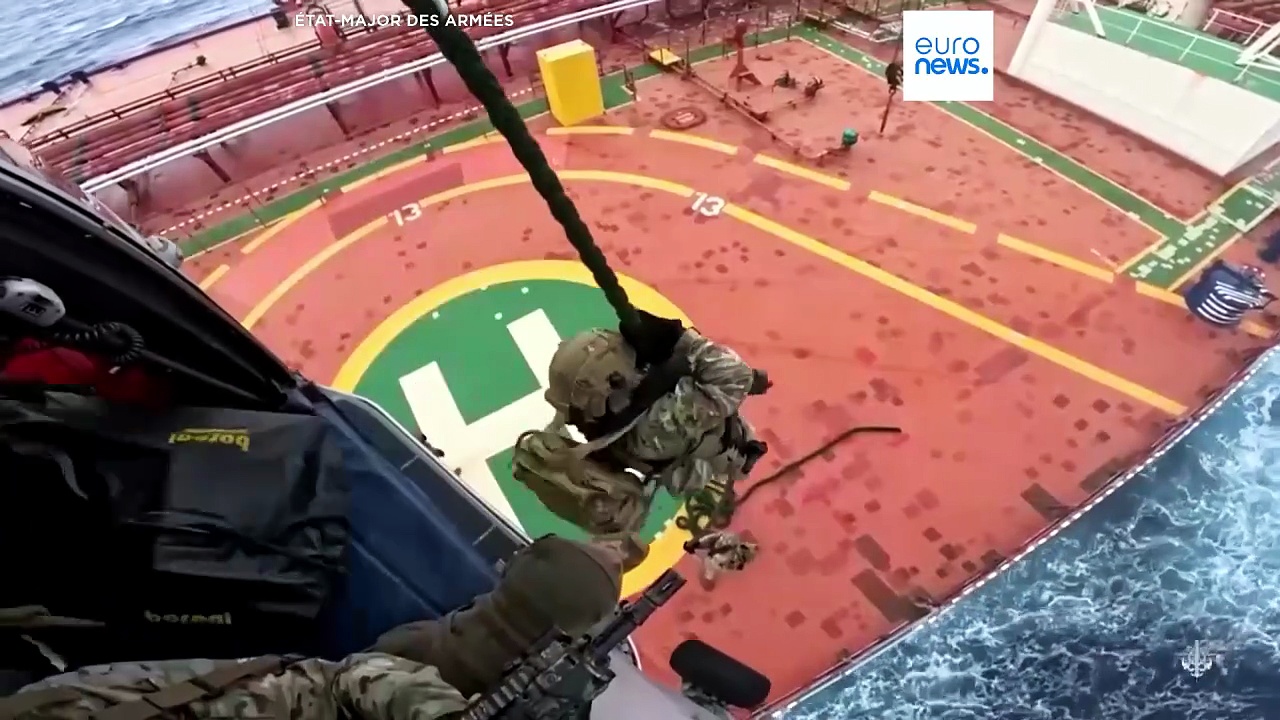 Moment French Navy boards shadow fleet oil tanker in the Indian Ocean