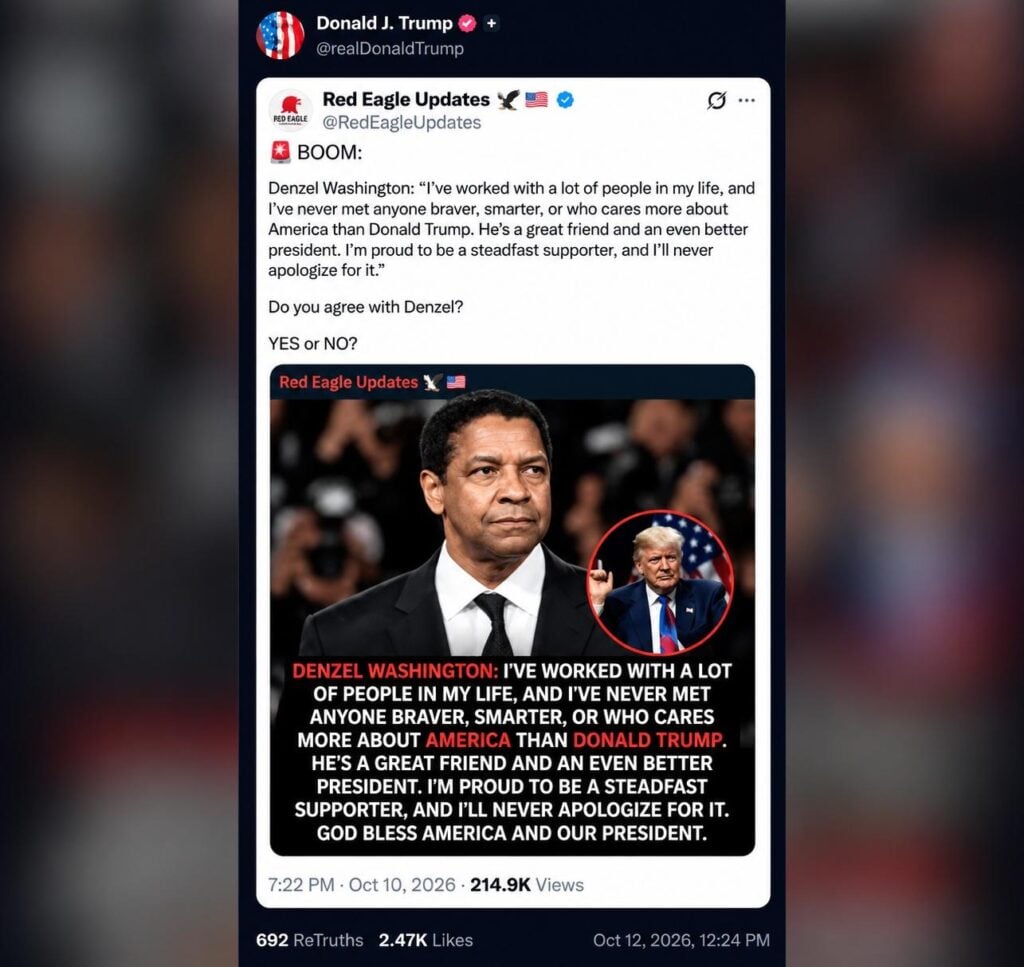 Trump shares fake Denzel Washington endorsement already debunked by ...