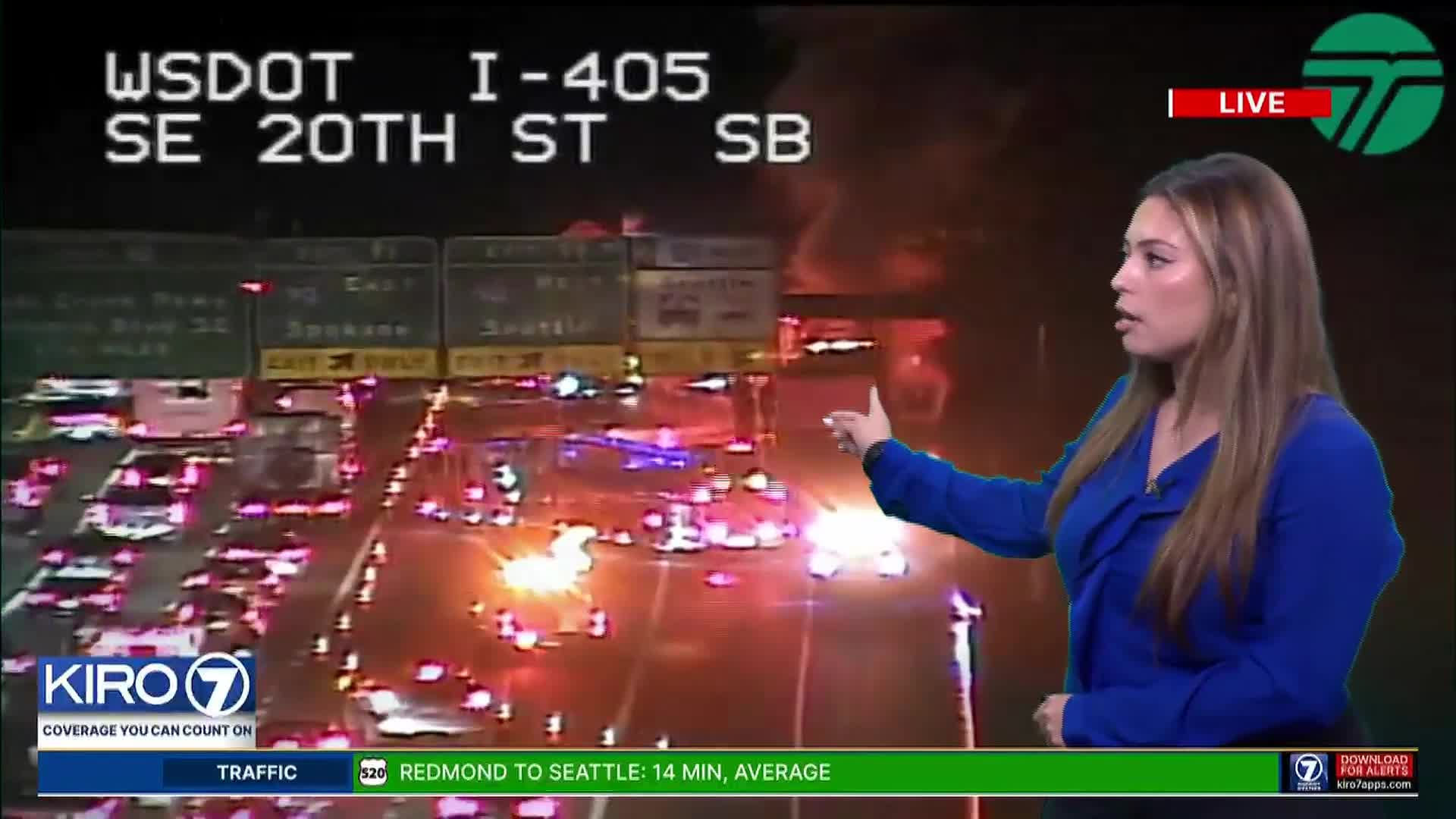Truck fire blocks lanes on I-405 near I-90 in Bellevue