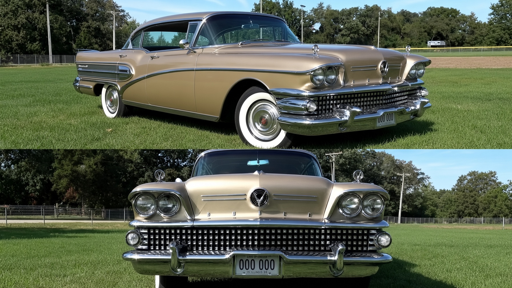 Golden behemoth the '58 Roadmaster with chrome for days!
