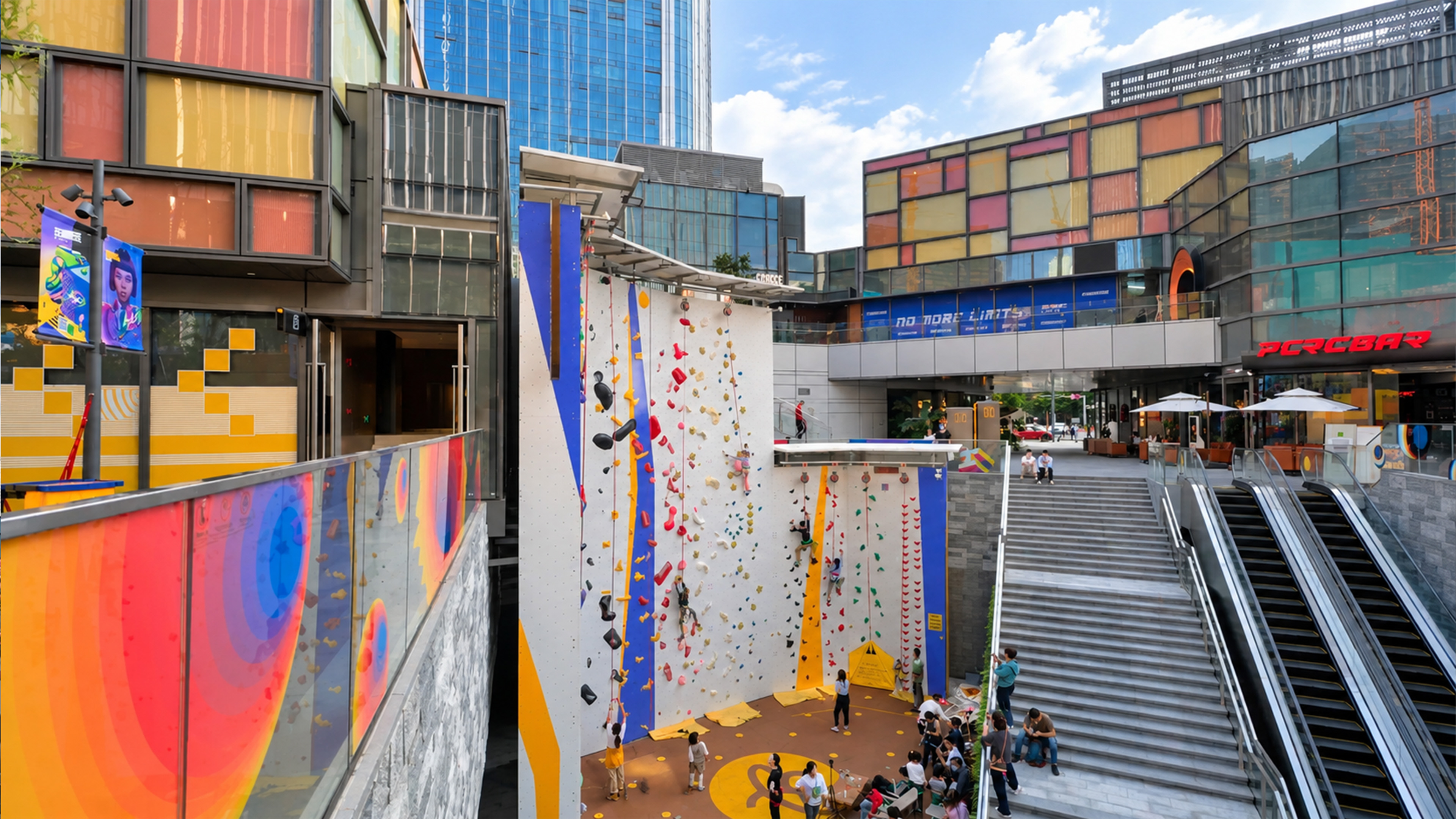 China hides a full climbing wall inside this shopping complex
