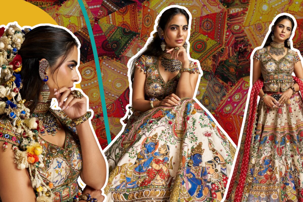 Isha Ambani’s hand-painted lehenga choli narrates Radha-Krishna raas in ...