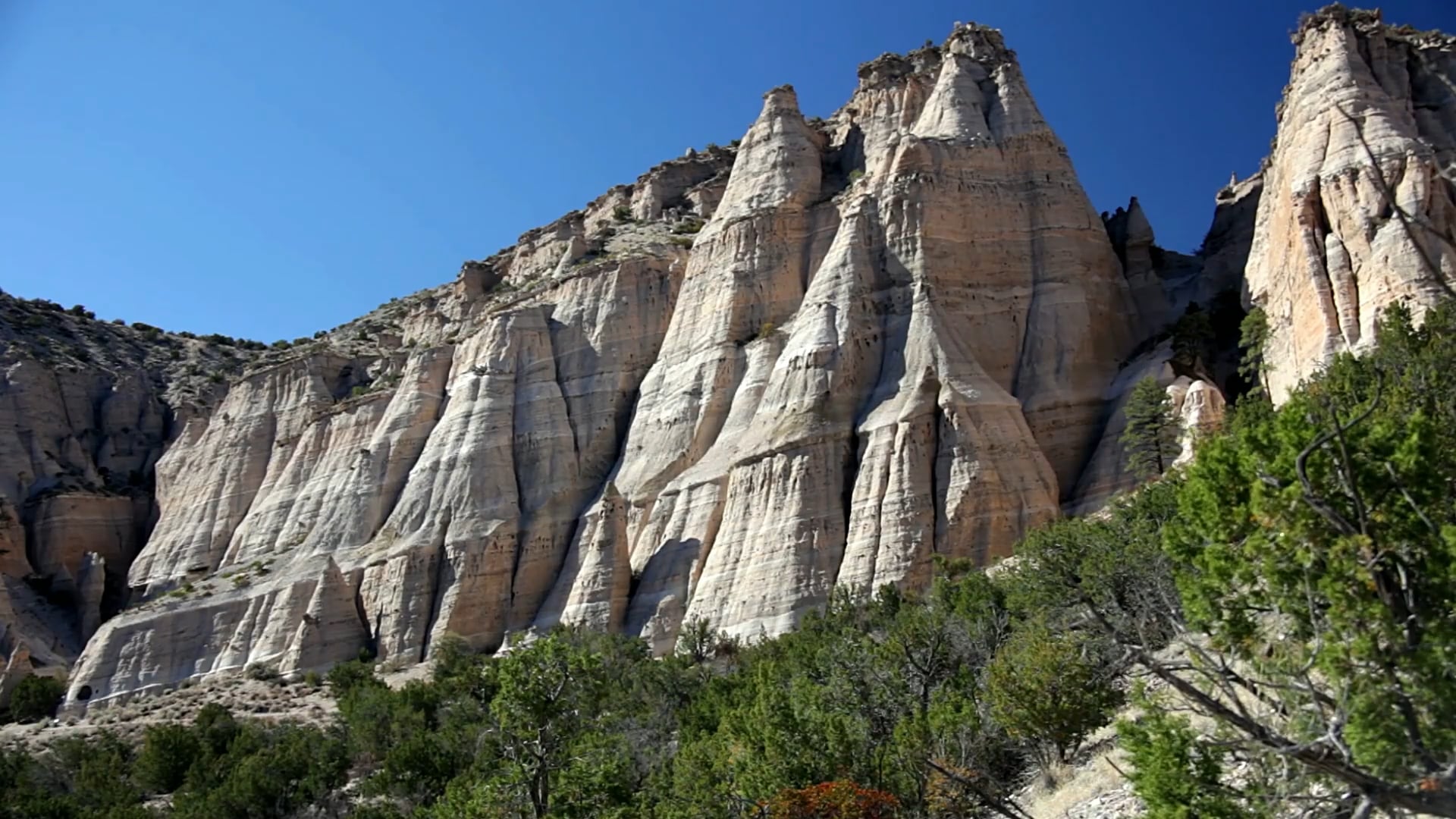Drone flies over the cone formations, Kasha-Katuwe Tent Rocks, USA