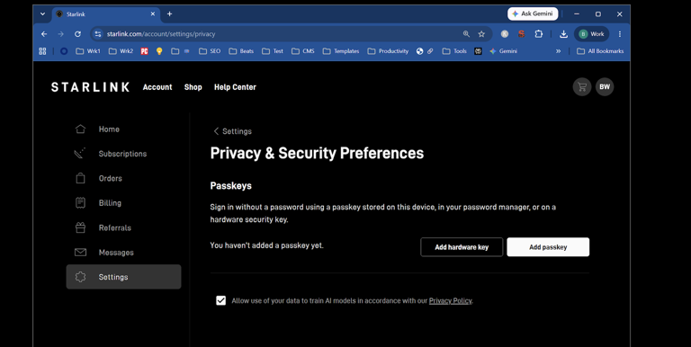 Starlink now supports passkeys for logins
