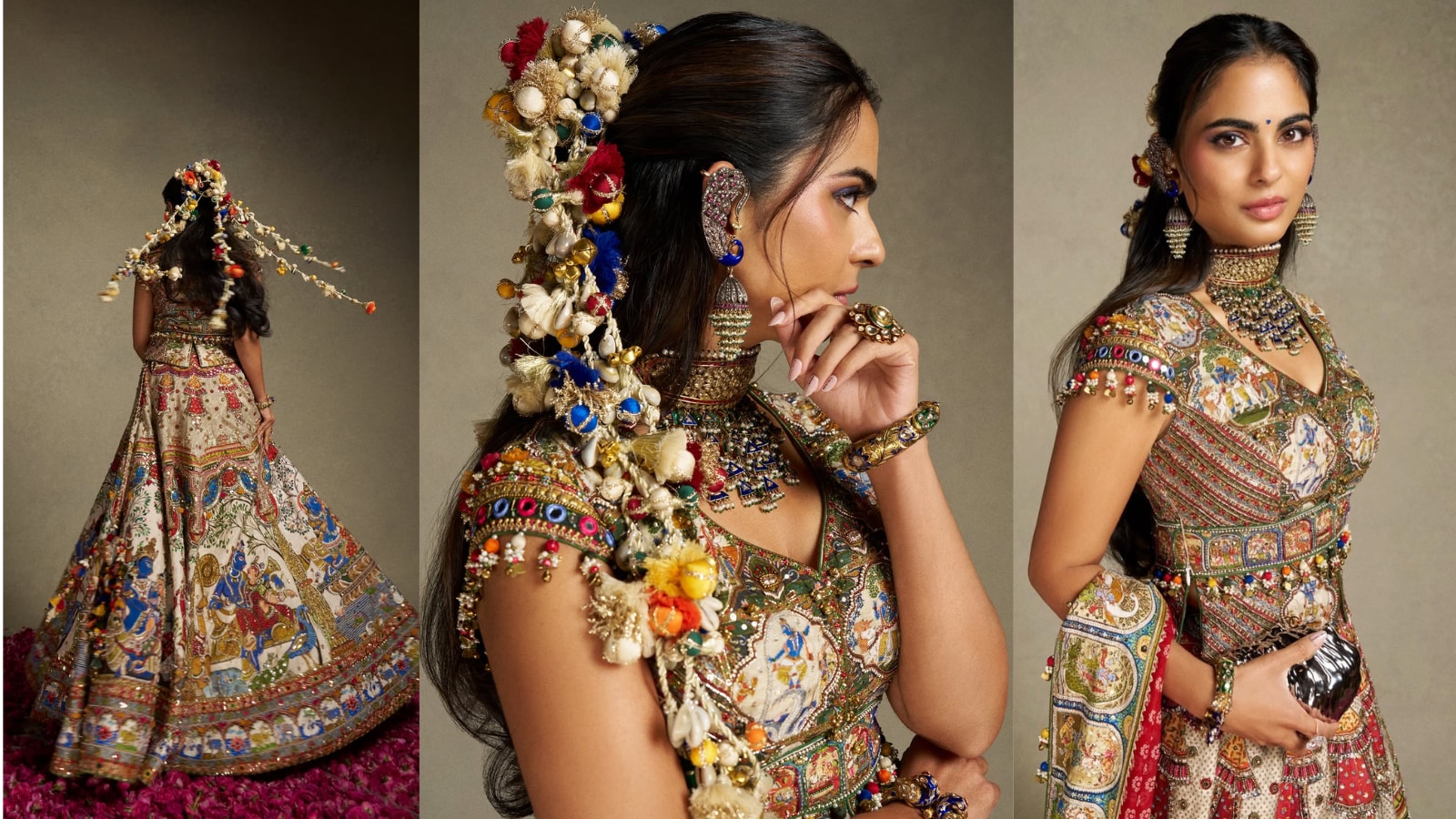 Isha Ambani’s hand-painted lehenga choli narrates Radha-Krishna raas in ...
