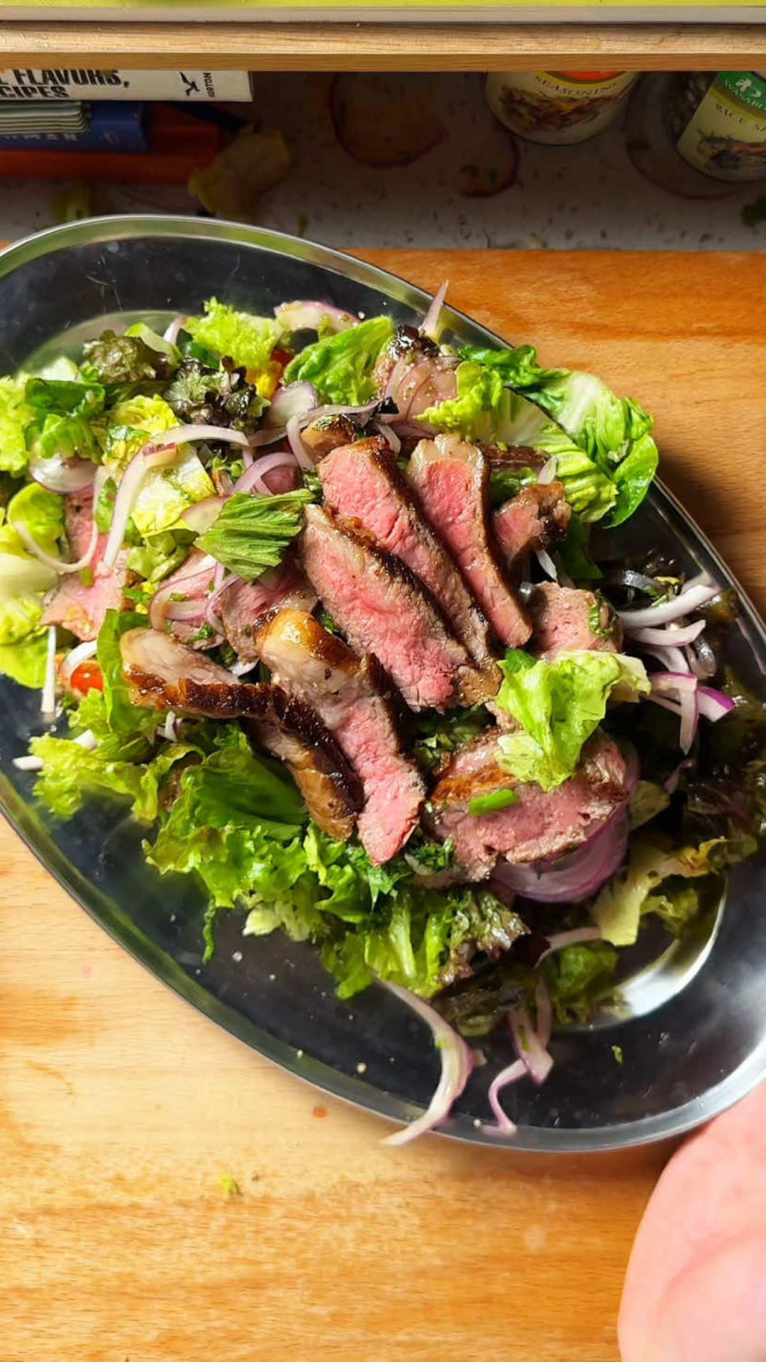 Fresh crying tiger steak salad made at home