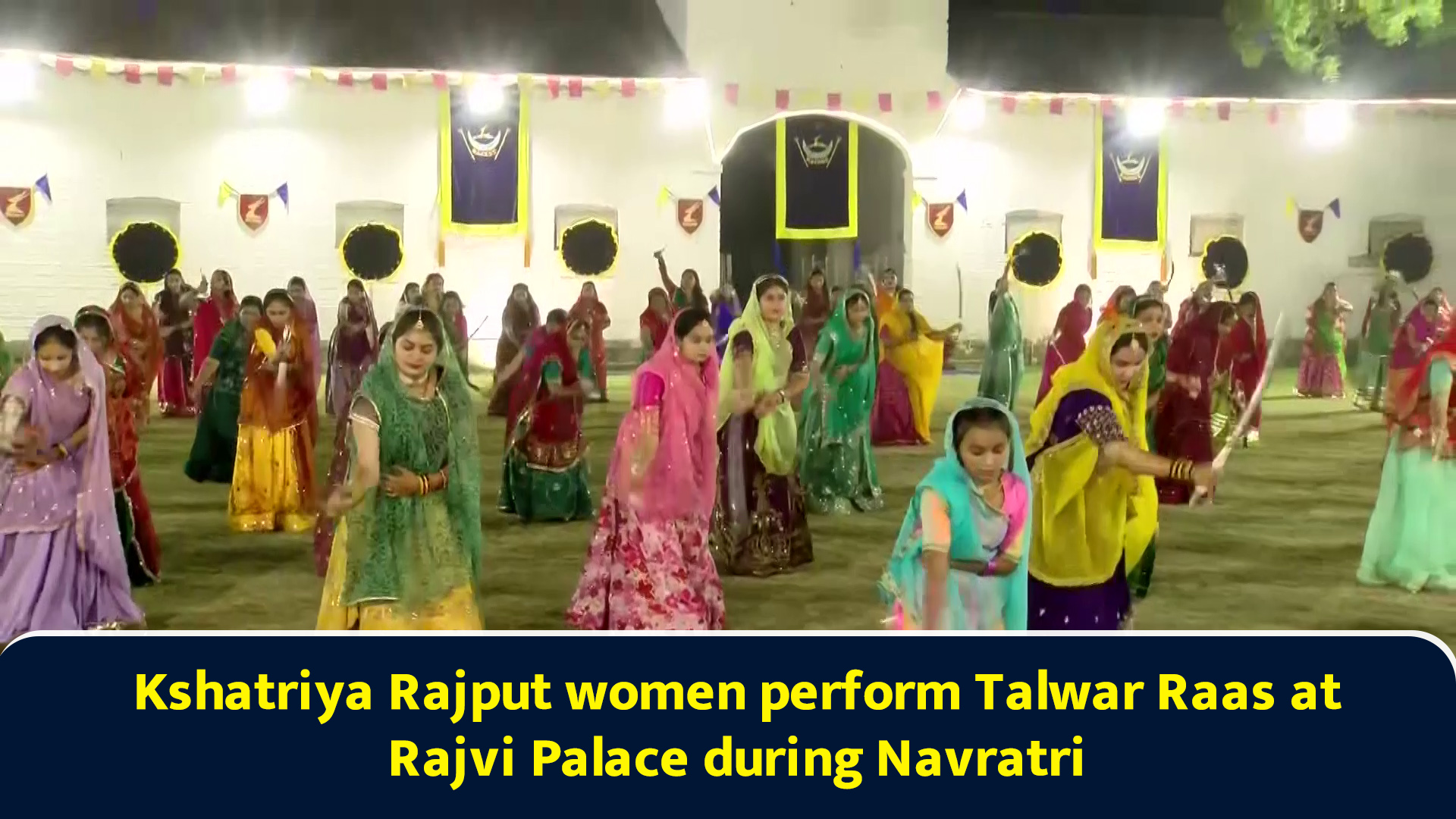 Kshatriya Rajput women perform Talwar Raas at Rajvi Palace during Navratri