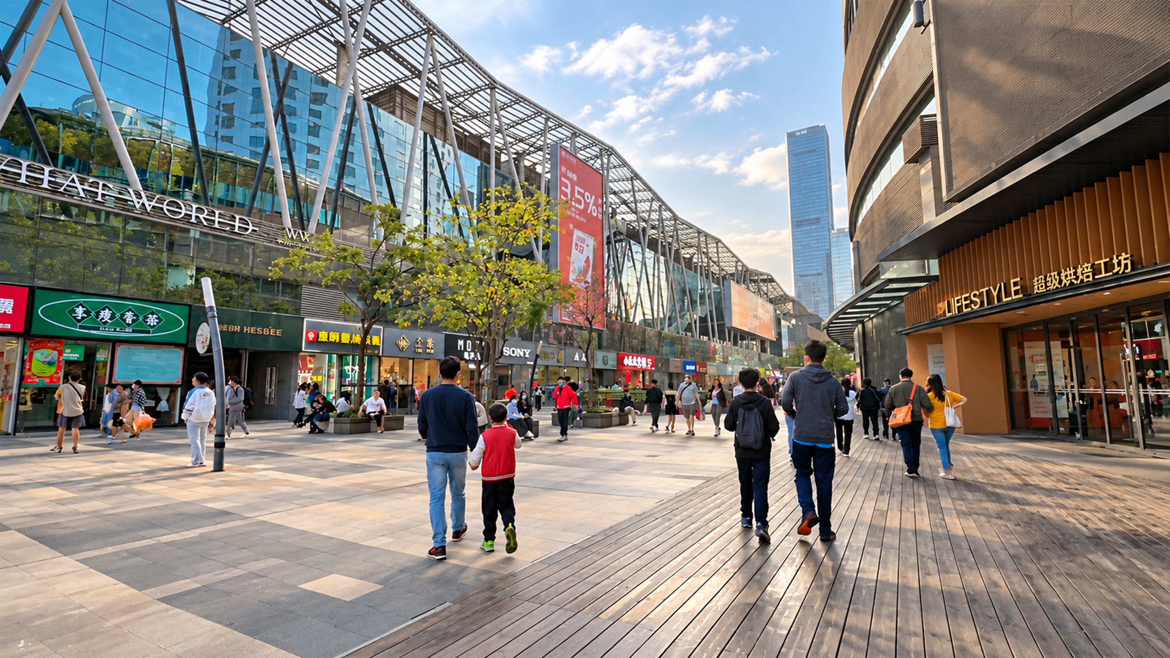 China’s modern shopping district opens into a wide pedestrian plaza