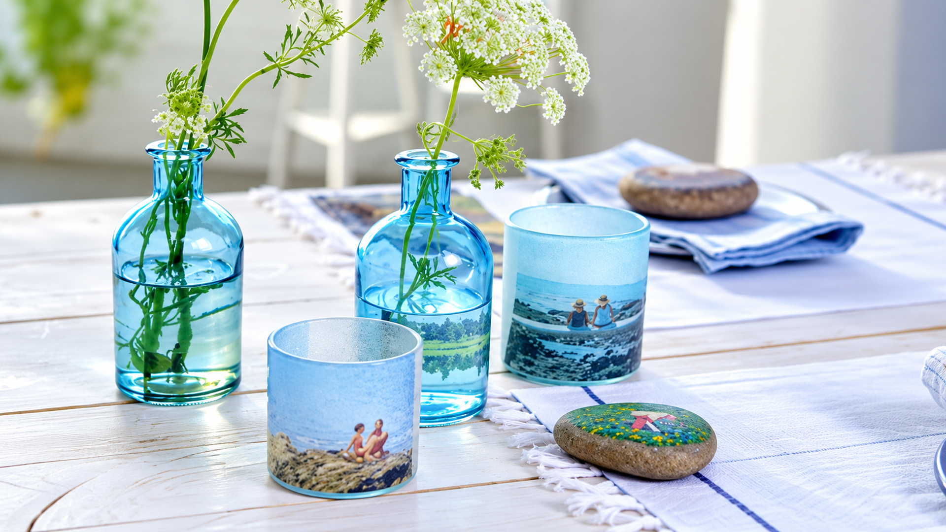 DIY photo transfer tutorial for canvas pouches, glass vases, and wood