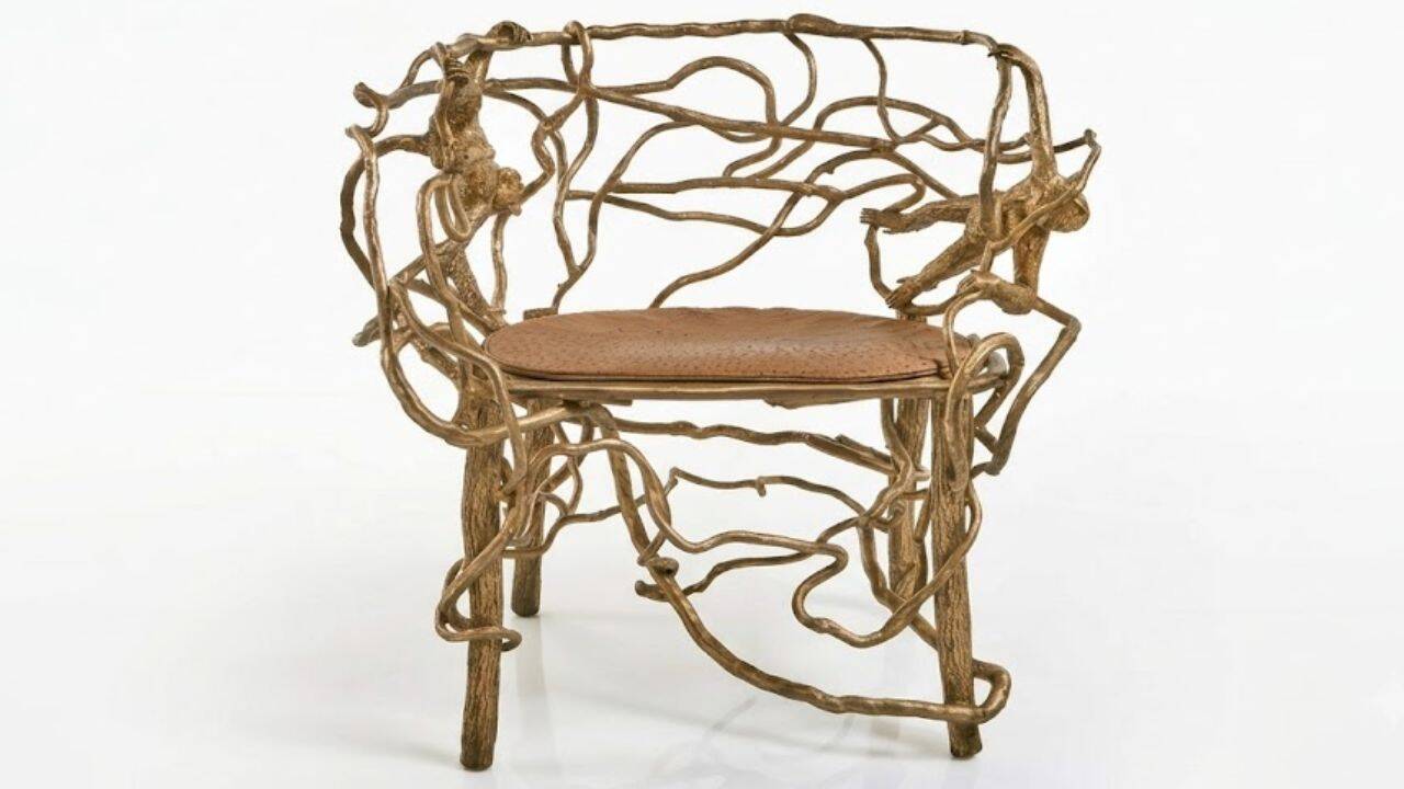 Claude Lalanne’s bronze monkey armchair with ostrich leather seat sold ...