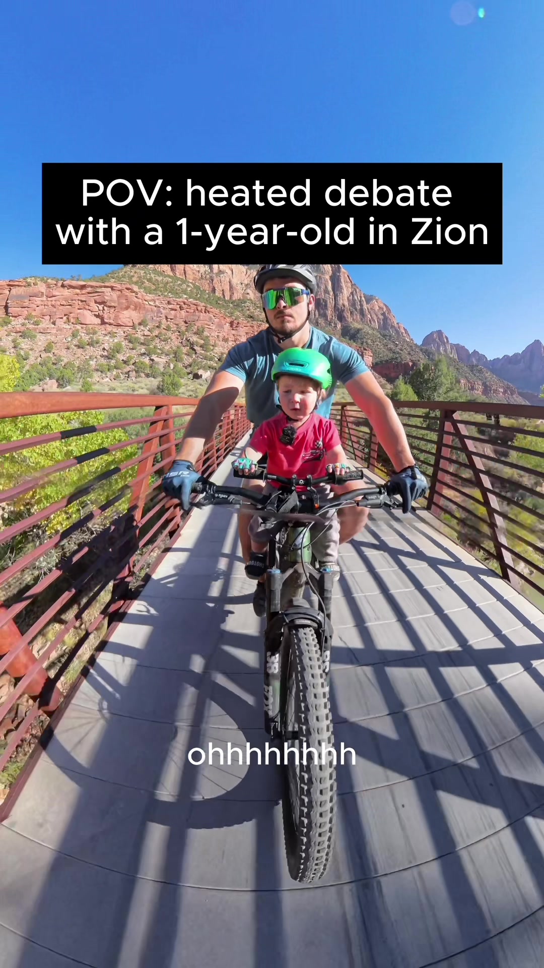 Zion trail ride with a 1-year-old