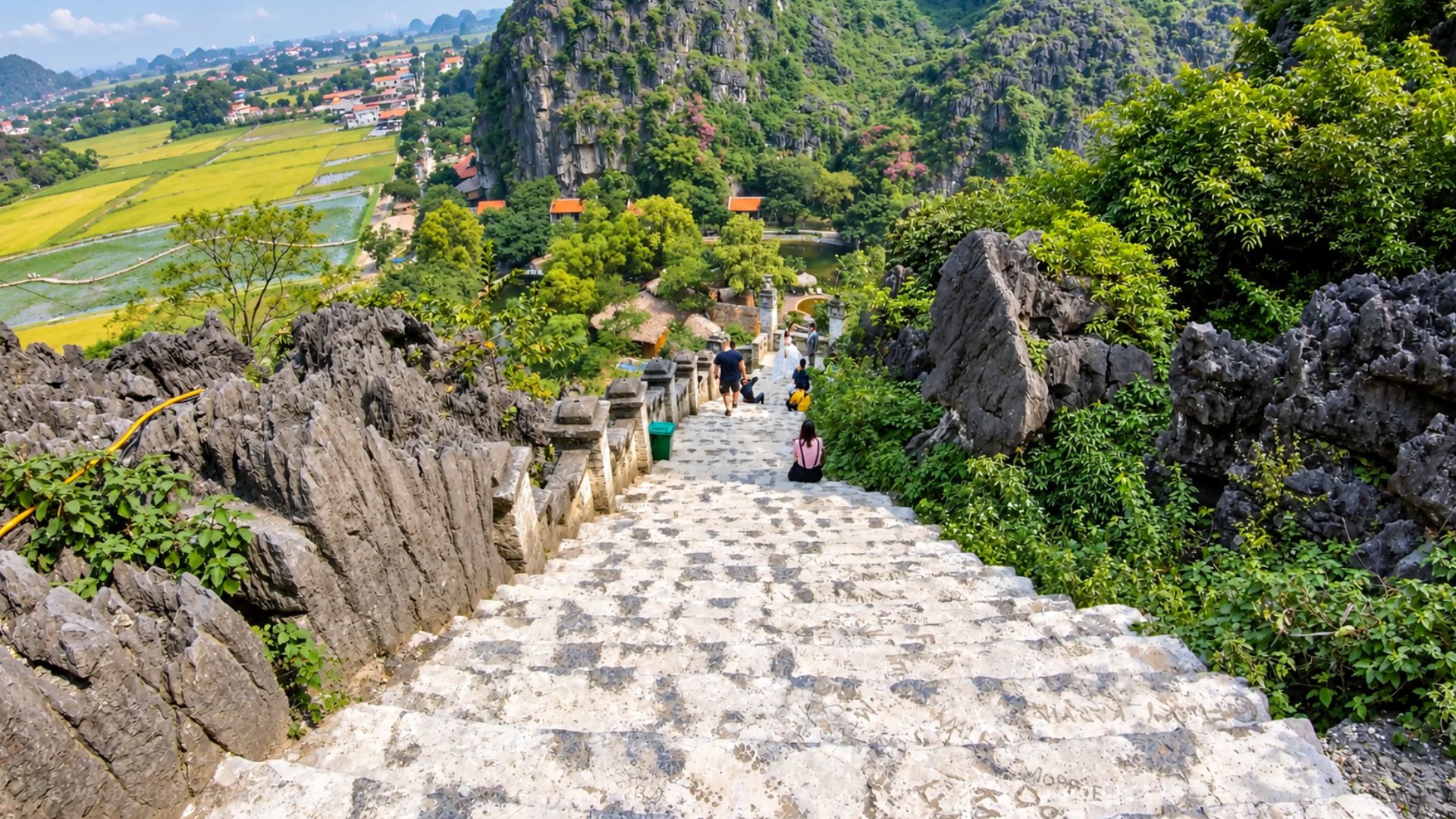 A Mountain Staircase Overlooking Vietnam's Green Countryside (4K)