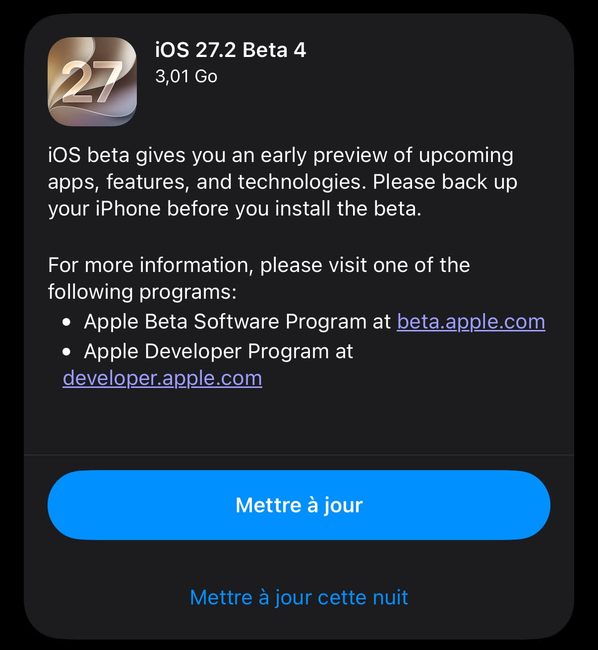 iOS, macOS, watchOS 27.2 : les quatrièmes bêtas sont disponibles