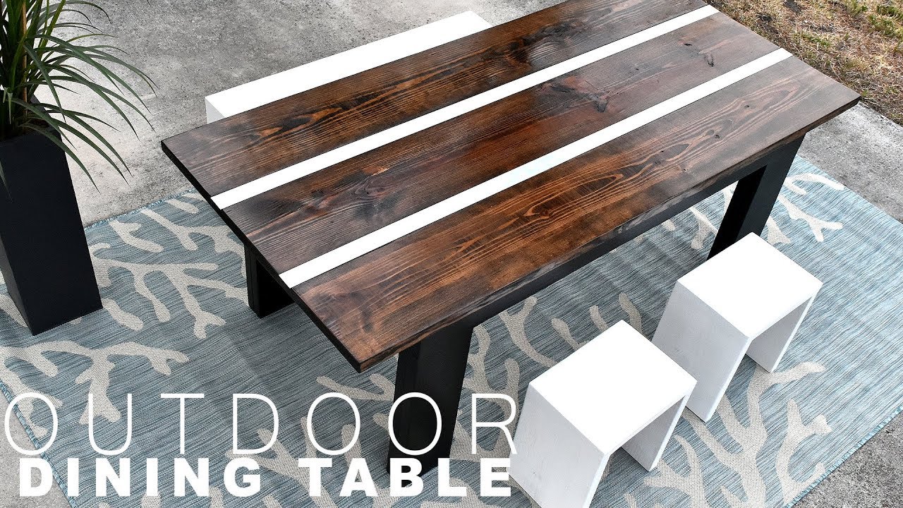 DIY outdoor dining table with sleek aluminum inlay